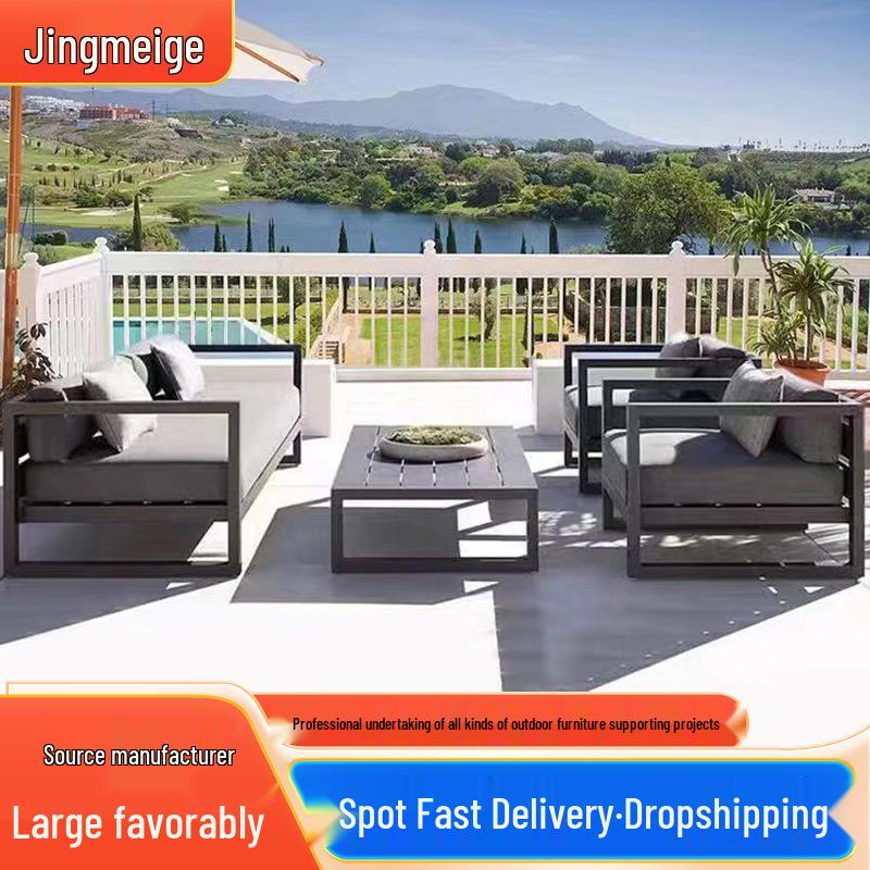 Outdoor Aluminum & Wrought Iron Sofa Set - Sunproof & Waterproof for Balcony, Garden, Courtyard