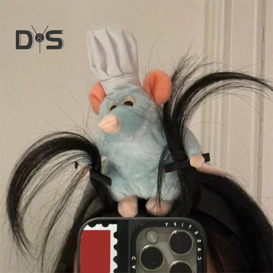 Повязка на голову Cooking Mouse King с 2 зажимами, легкая плюшевая повязка для волос с мышкой, нескользящая петля для волос с плюшевой игрушкой, аксессуары для волос для женщин и девочек, головные уборы
