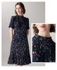 Age reducing Vine Print: Spring/Summer Mulberry Silk Micro Elastic Back Zipper Slimming Short Sleeve Dress