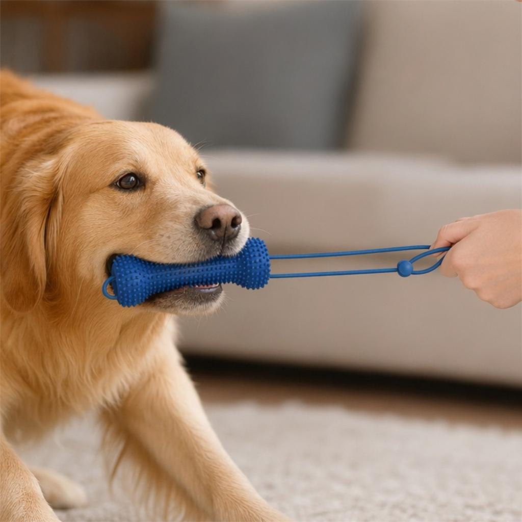 PVC Dog Chew Toys with Pull Rope Dual-Action Canine Dental Prop Bite-Resistance Dental Cleaning Chew Toy for Dogs Training