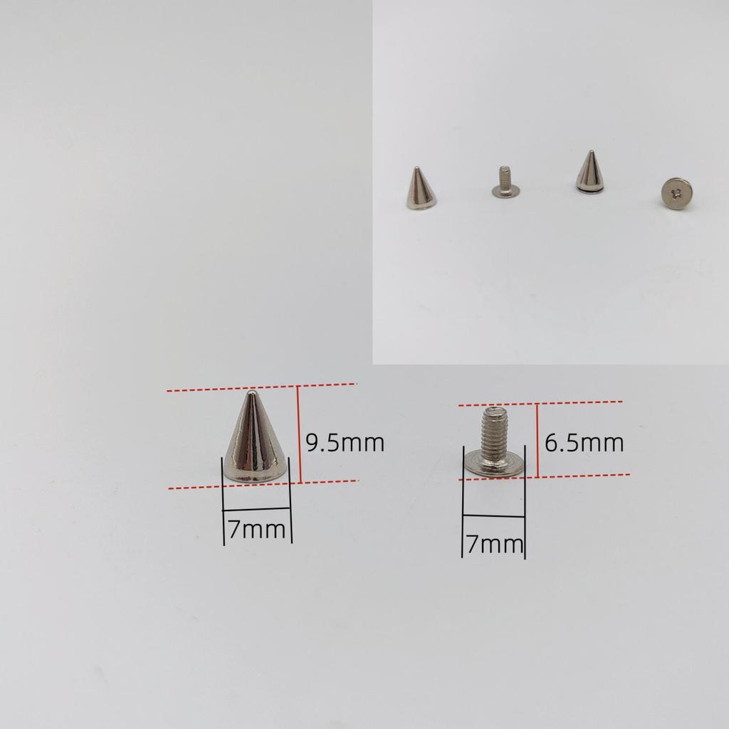200-Piece 7x9.5mm Metal Alloy Cone Studs, Bullet Head Decorative Screws, Punk Rivets for DIY Clothing