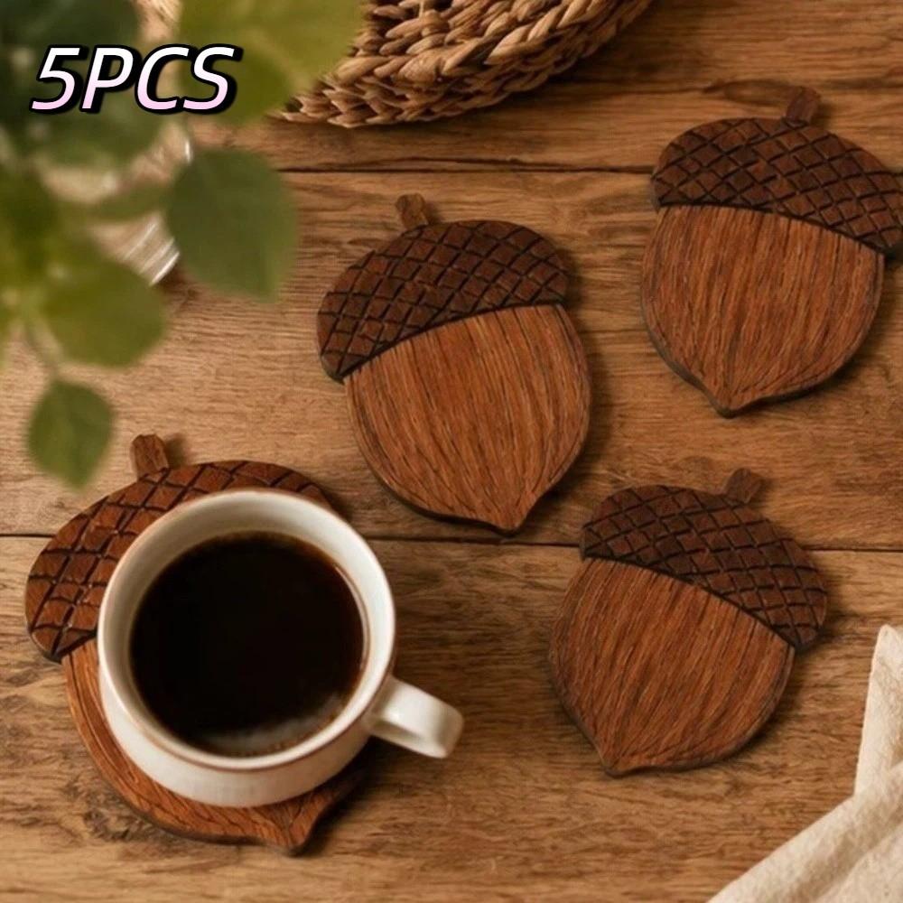 5PCS Anti Scald Acorn-Shaped Coasters 2D Flat Insulation Pad Multipurpose Drink Pad Holiday Decor