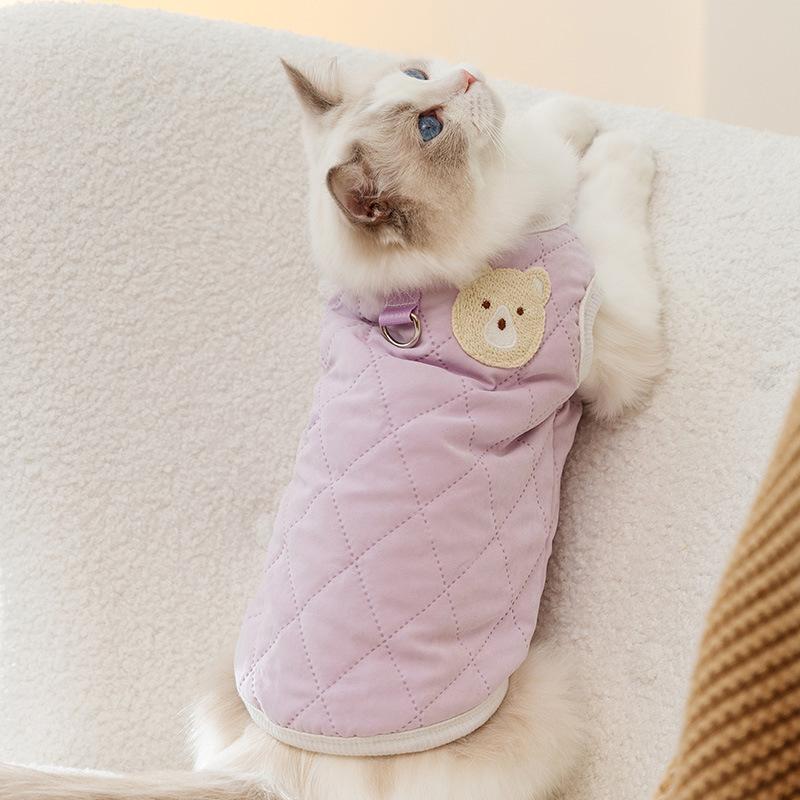 Одежда для домашних животных Осень-зима Минималистичный стеганый жилет для собак из хлопка с рисунком плюшевого мишки Милый плюшевый мишка Одежда для маленьких собак