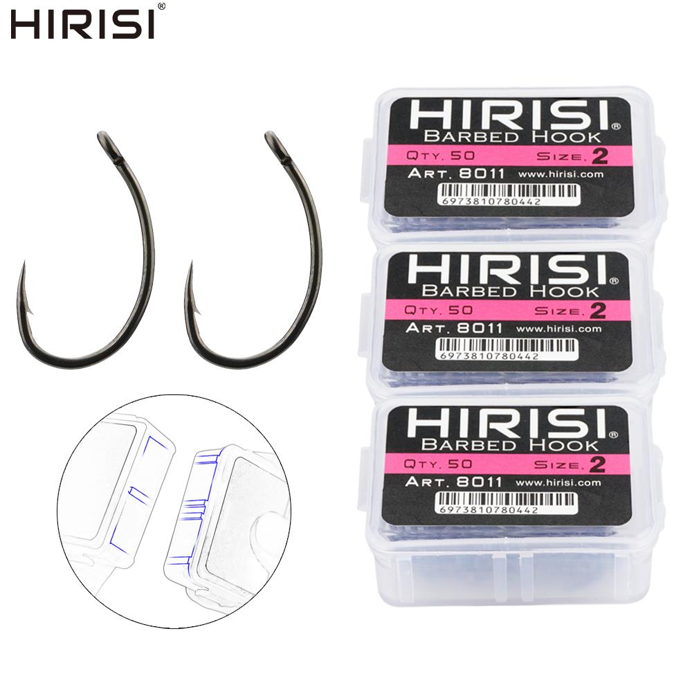 Hirisi 50/100 шт. Крючки для карповой ловли с покрытием PTFE Стальные крючки с бородкой В коробке 8011 Рыболовные аксессуары