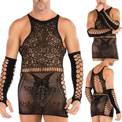 (SU)Мужская сексуальная модная одежда для сна, полое платье, негабаритная сумка, хип-юбка, сетчатое платье