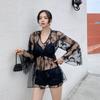 1011 New Korean Split Outerwear Lace Long Sleeve Sunscreen Sexy Slim Skinny Hot Spring Resort Swimsuit Women