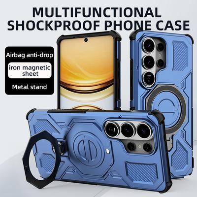 For Samsung Galaxy S26 Ultra S26 Plus Case Shockproof PC+TPU Rugged Armor Rotable Metal Magnetic Ring Stand Anti-Drop Cover