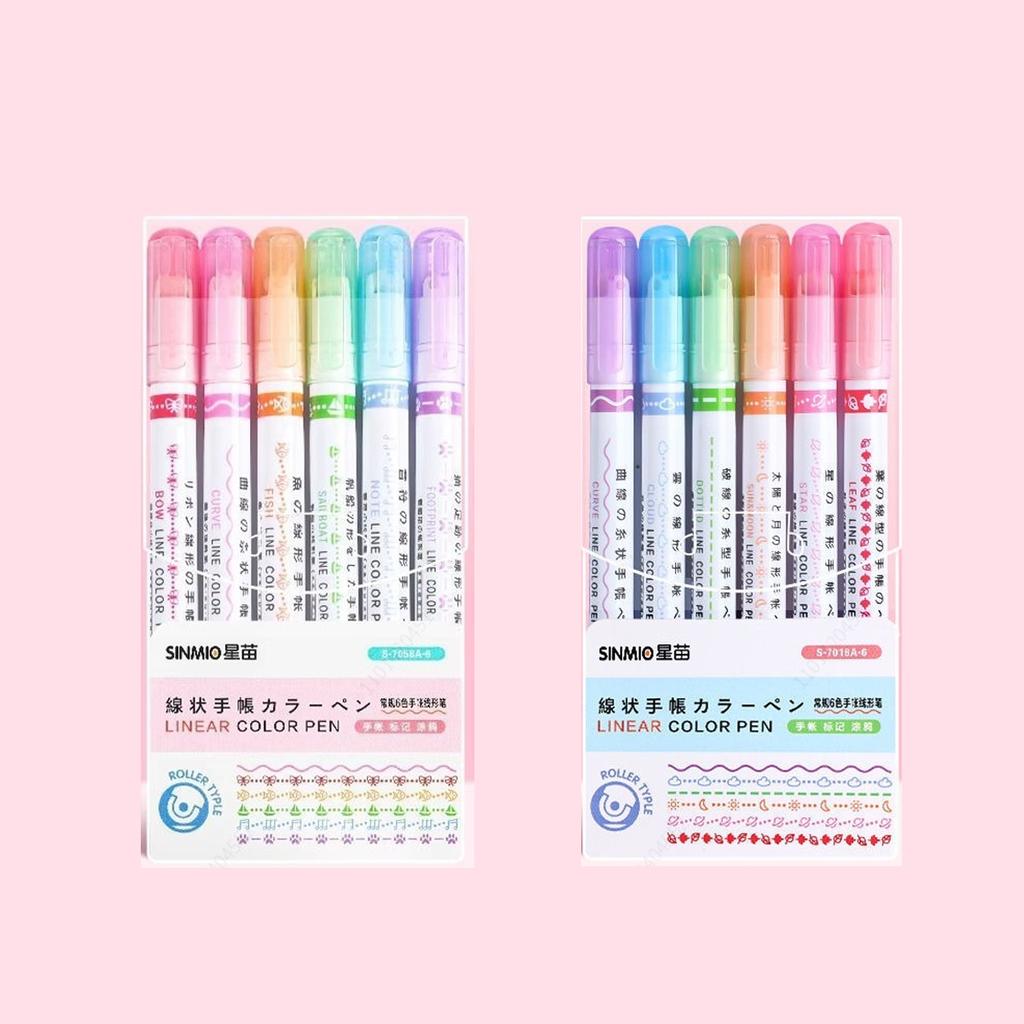 6-24pcs/set Heart Flower Line Shape Highlighter Pen Roller Tip Curve Liner Marker Kawaii Cute Stationery School Supplies