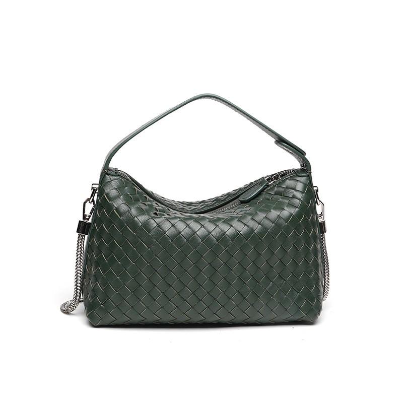 Handwoven Genuine Lamb Leather Pillow Bag Women Medium Size Crossbody Tote With Chain Strap Daily Use
