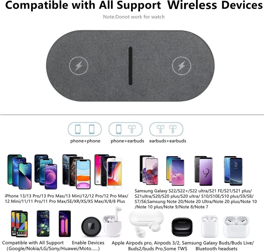 40w Dual Wireless Charging Pad For Iphone 14 13 12 11 Xs Xr X 8 Samsung S22 S21 S20 2 In 1 Fast Charger Mat For Airpods 3 Pro