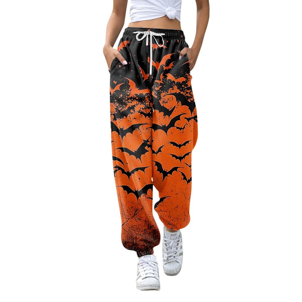 Женские модные Хэллоуин свободные спортивные брюки повседневного стиля однотонные с кулиской на талии
