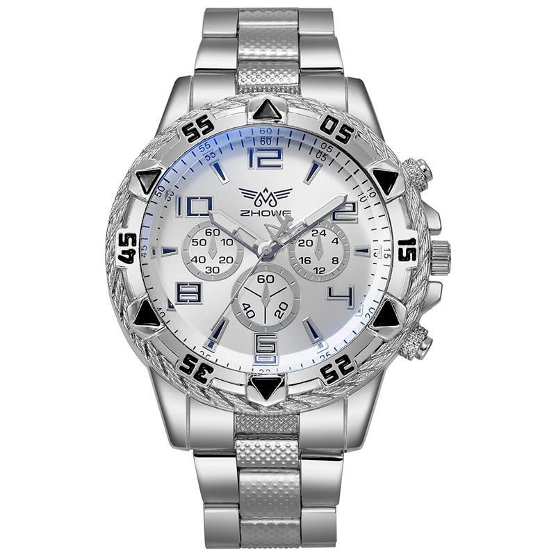 Business Watch Mens Alloy Band Digital Quartz Watch With Three Eyes For Business And Daily Use