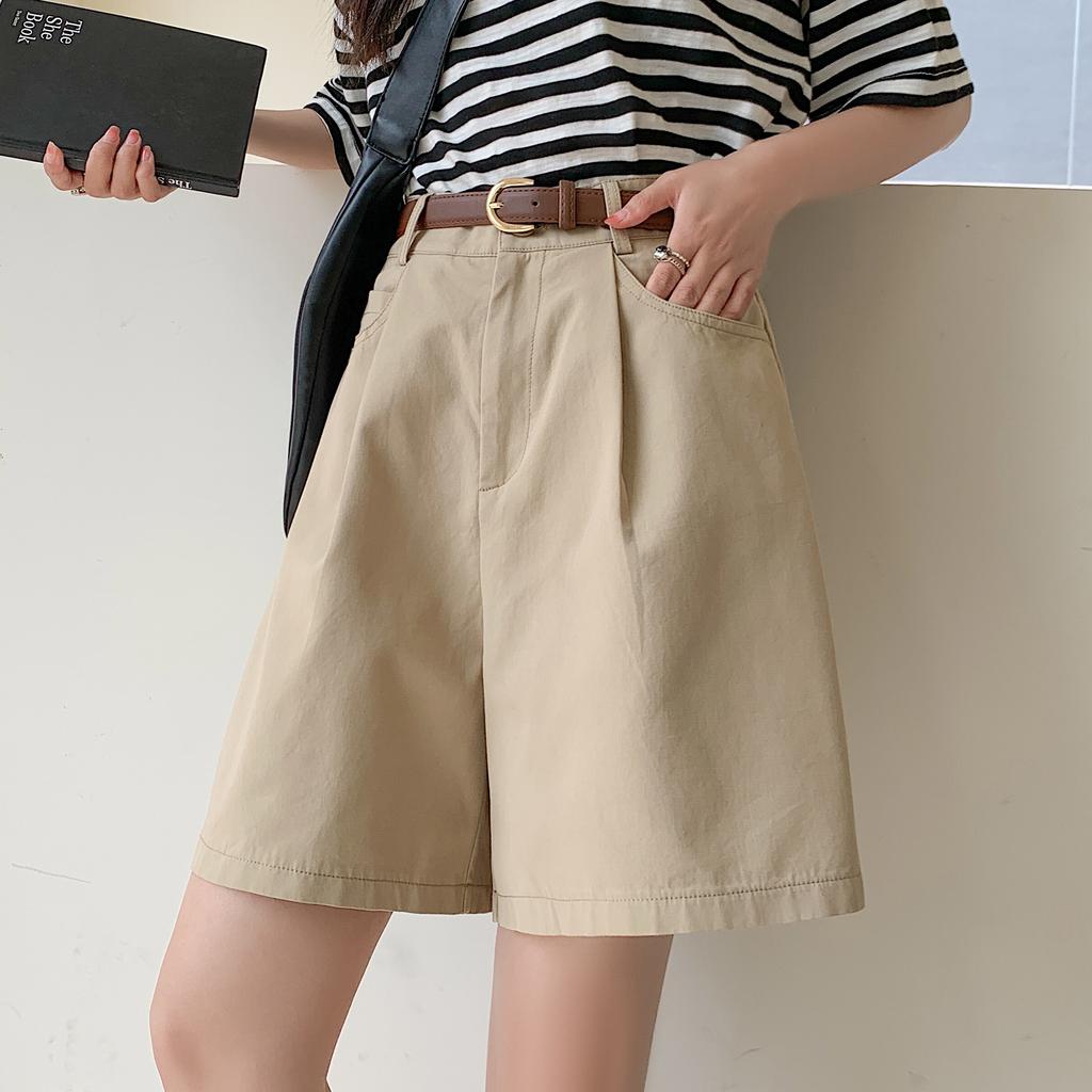 Stylish and Breathable Cotton-Linen Work Shorts for Women, Fashionable High Waist and Loose Fit Wide-Leg Pants