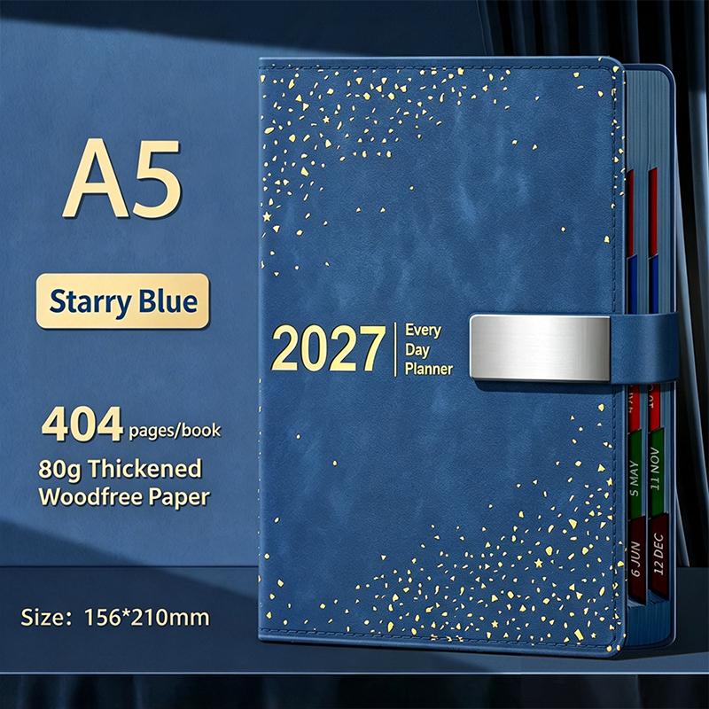 Ежегодник 2027 A5 Премиальная обложка из искусственной кожи Цветные месячные вкладки Для офиса Школы Планирование ежедневного расписания