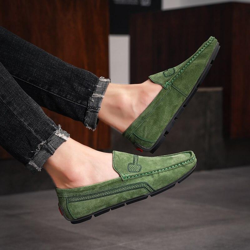 Замшевая мужская обувь, повседневные роскошные брендовые мужские лоферы, дышащая обувь для вождения, мужские мокасины