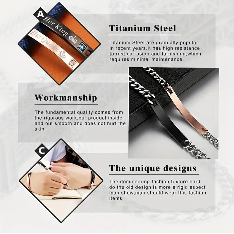 2pcs/Set Couple Bracelets Gift For Lover For Women Men Jewelry Matching Fashion Lovers His Queen Her King