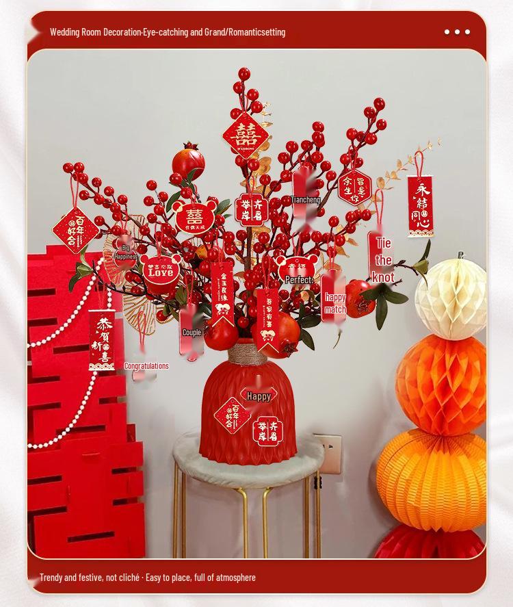 Engagement Red Vase Ornament Set for Wedding and Living Room Decor