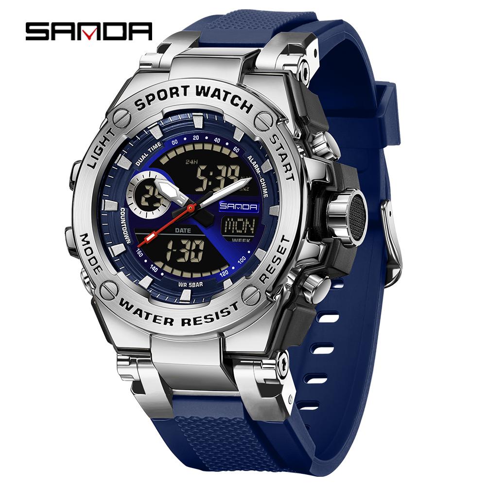 SANDA 3363 Роскошные мужские электронные часы Многофункциональные для активного отдыха и спорта Водонепроницаемые Светящиеся светодиодные мужские электронные часы