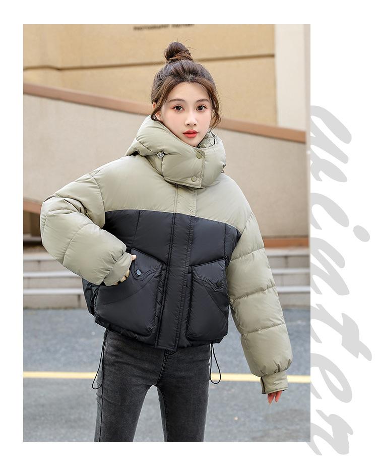 Autumn and Winter Women's Coat Hooded Short Color Matching Loose Casual Thickened Windproof Student Jacket
