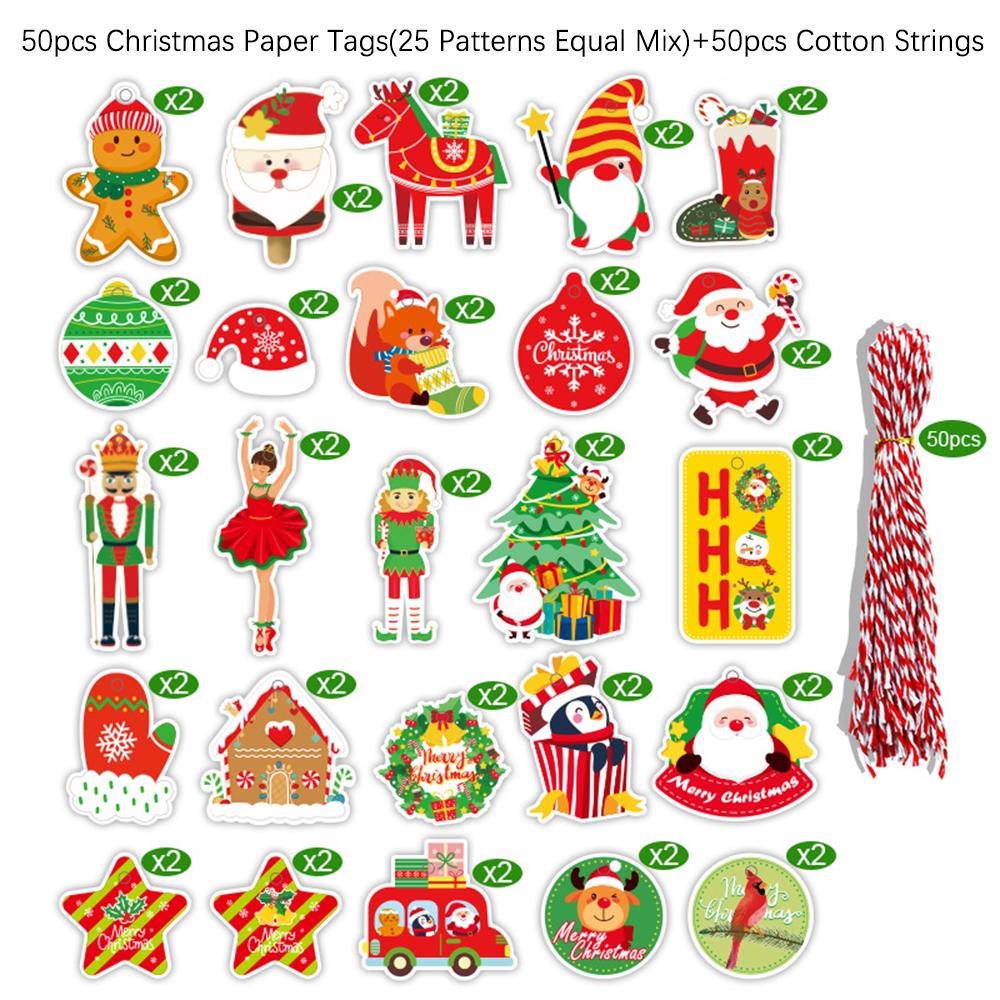 50 шт. Рождественские подарочные бирки Diy Kraft Labels Санта-Клаус Снежинка Рождественская елка Подвесные бирки Декор для рождественской вечеринки Diy Рождество 2023