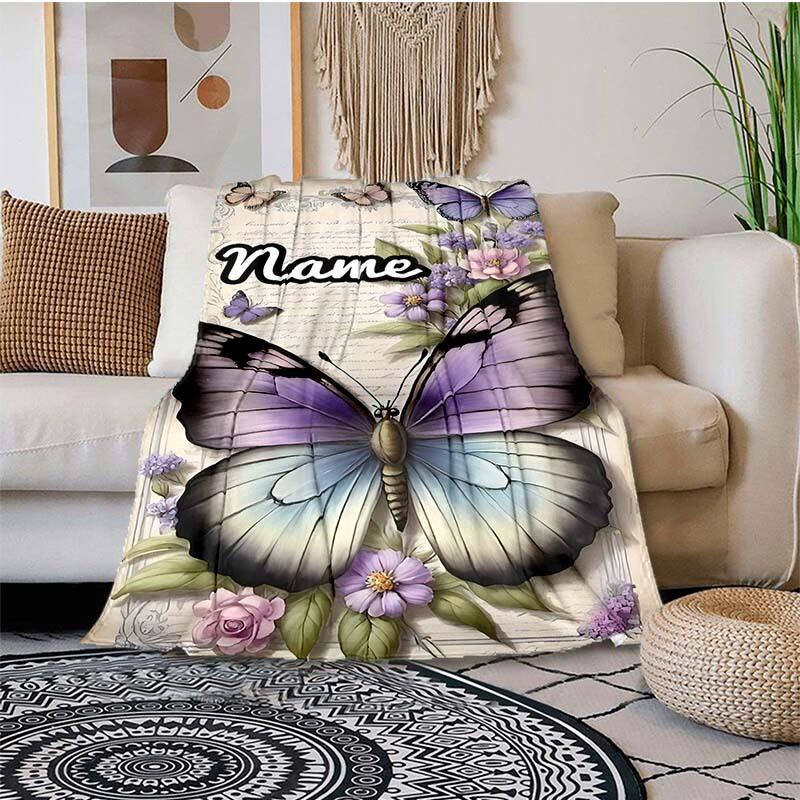Purple Butterfly Customize Your Name Outdoor Blanket Used For Chair Office Sofa Bed Camping Soft And Warm Giving Friends And Relatives Birthday