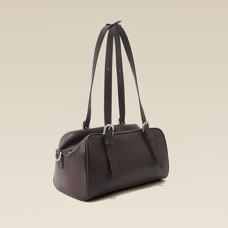 Bowling Bag Women's Fur Leather Bag Cowhide Yo Yo Casual Large Capacity Commuter Boston Portable Messenger Shoulder Bag