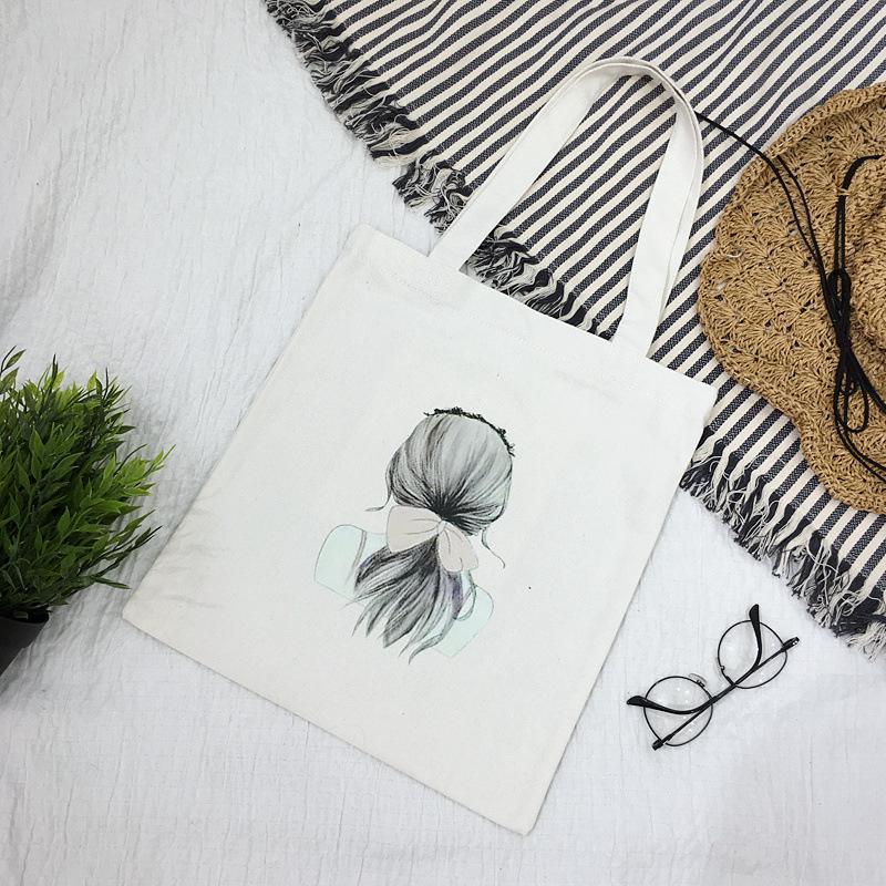 Cartoon Canvas Bag Women's Shoulder New Student Literary Printed Cloth Bag Handbag Simple Large-capacity Shopping Bag