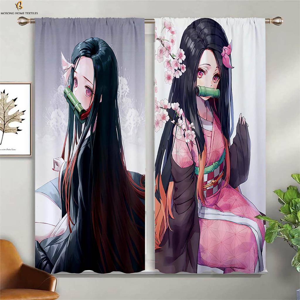 Japanese Anime Cartoon Printed Curtains Suitable For Children's Room, Living Room, Study Room Blackout Curtains 2 Pieces
