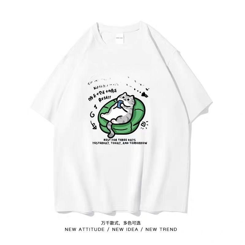 Three Days Off Yesterday and Today Cartoon Cat Funny Migrant Worker Half-sleeved Daily Teen Short-sleeved T-shirt