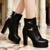 Boots Women's Thick Heel Short Boots Autumn and Winter British Style High Heel Women's Shoes with Velvet Lace Up Women's Boot Trend
