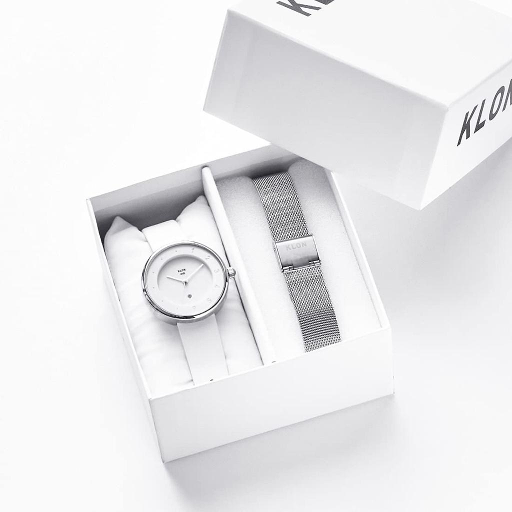 Watch Replacement Strap Set 2way White Silver Popular Brand Stylish Leather 36mm KLON INFINITY STAIR Series Men's Women's -FIRST- [36/W-FACE]