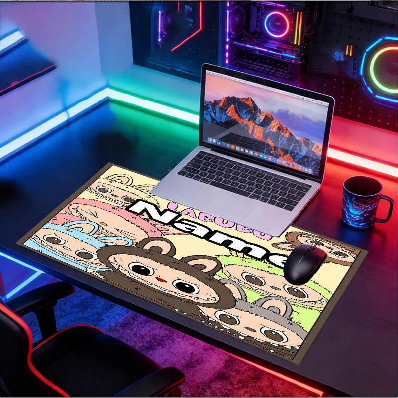 Custom Name Personalized Labubu Pattern Mousepad, Laptop PC Desk Mat, Decorative Desk Mat for Home Keyboard Pad Gift