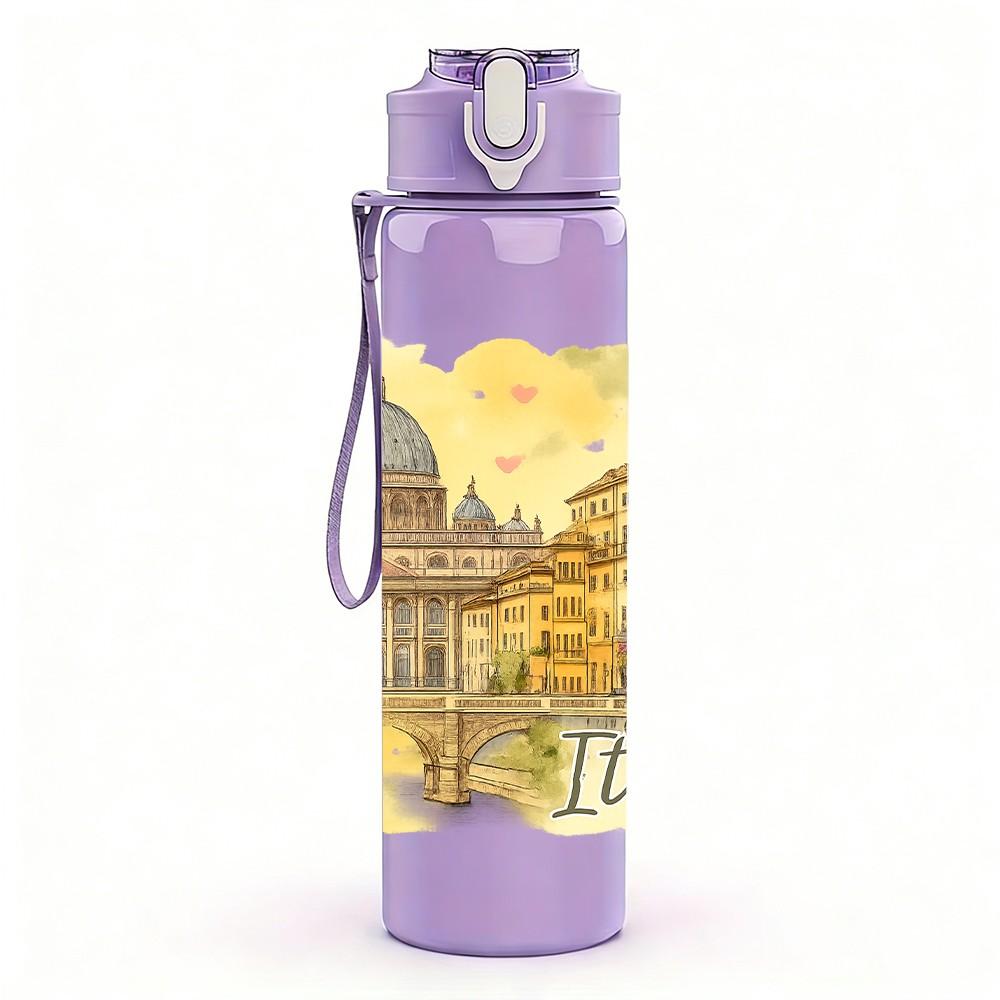 1PC Vatican Rome Building Watercolor 750ml Color Plastic Sports Water Bottle Leakproof Flip Straw Lid Suitable for Sports Office Home Use