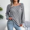 Women's Fashion Casual Solid Color Square Neck Button Cable Knit Pullover Sweater