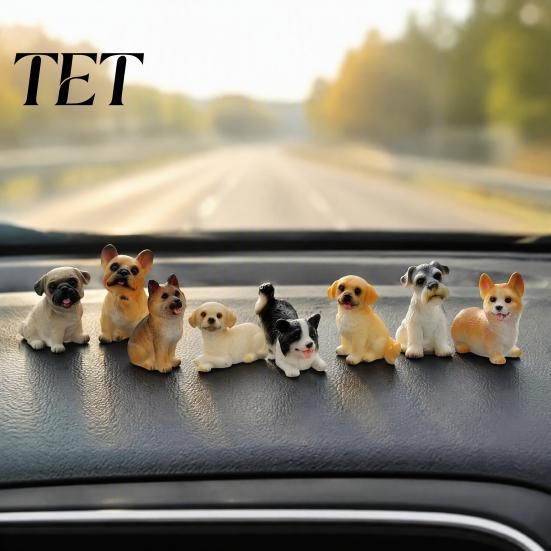 Decorative Resin Statues Cute Puppy Figurine, Ornament for Desk And Car Decor, Small Garden Realistic Dog Figurines, Miniature Animal Statue