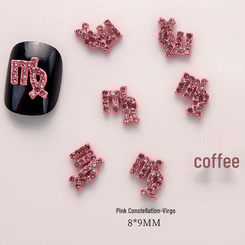 Pink Zodiac-Inspired Gem-Free Alloy Jewelry: Aries & Leo 3D Fingertip Nail Art