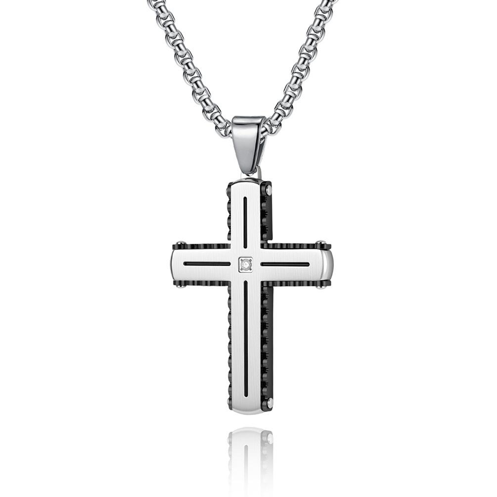 Cross Pendant Original Wave Texture Pendant Two-color Stone-set Men's Jewelry Pendant