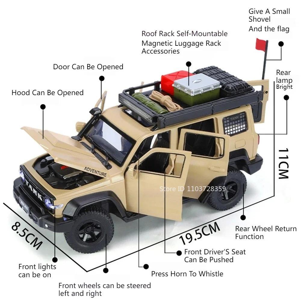 1:24 Tank 300 500HI4-T Car Toy Models Alloy Diecast Off-road Vehicles Sound Light Doors Opened Pull Back for Boys Birthday Gifts