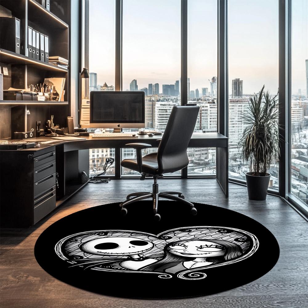 The Nightmare Before Christmas Printed Round Rug Carpet Chair Rug Area Rug Entryway Doormats,for Office Chair Living Room Bedroom Kitchen Room.