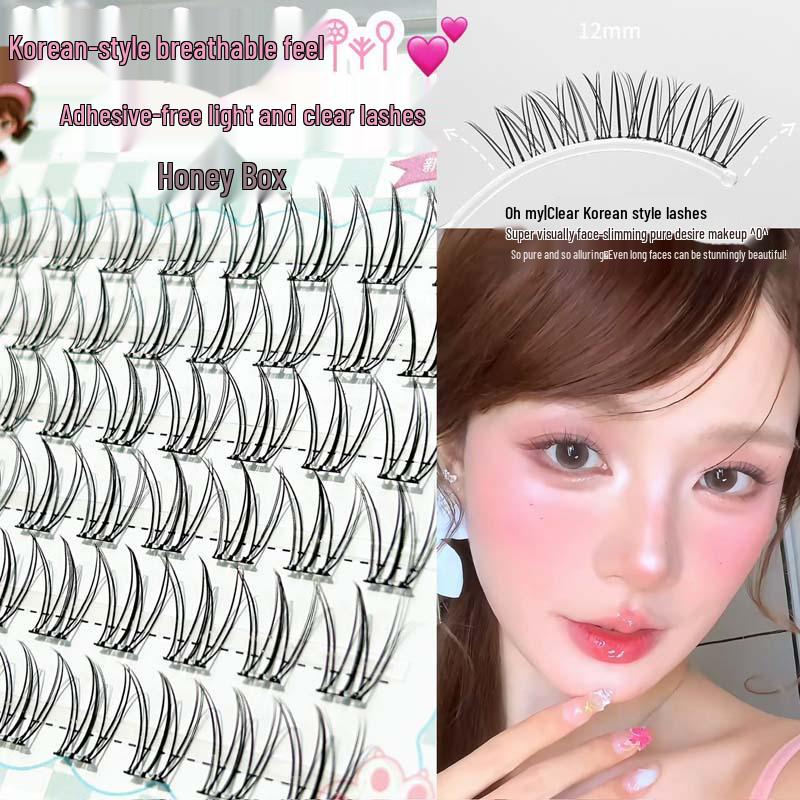 Korean Style Glue-Free Translucent False Eyelashes - Natural Manga Girl Effect, Root-by-Root Clear and Delicate Design