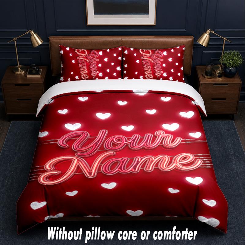 Valentine Love Theme Custom Text Or Name 3Pcs Bedding Set,1 Flat Sheet & 2 Pillowcases Personalized Home Bedding