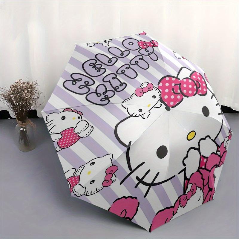 Hello Kitty, Автоматический складной зонт-трость с бантом, Прочная конструкция с 8 спицами, Компактный и стильный, Отлично подходит для кемпинга, Хэллоуина, Рождества, Дня матери
