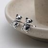 [Aslit] Silver Piercing Earrings, 925 Sterling Silver Antique Bear Friendship Gift