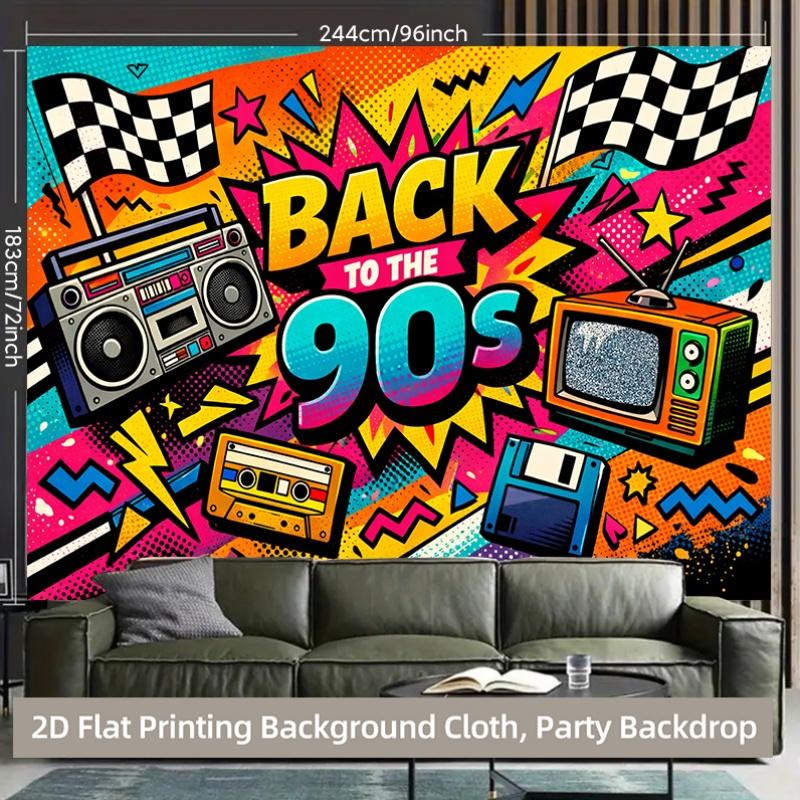 1 piece of 2D background fabric, nostalgic polyester background fabric in the style of the 1990s, party banner