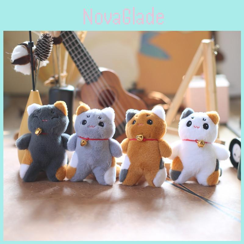 Милая плюшевая кошка с колокольчиком, подвеска-игрушка с брелоком, белая/серая/коричневая