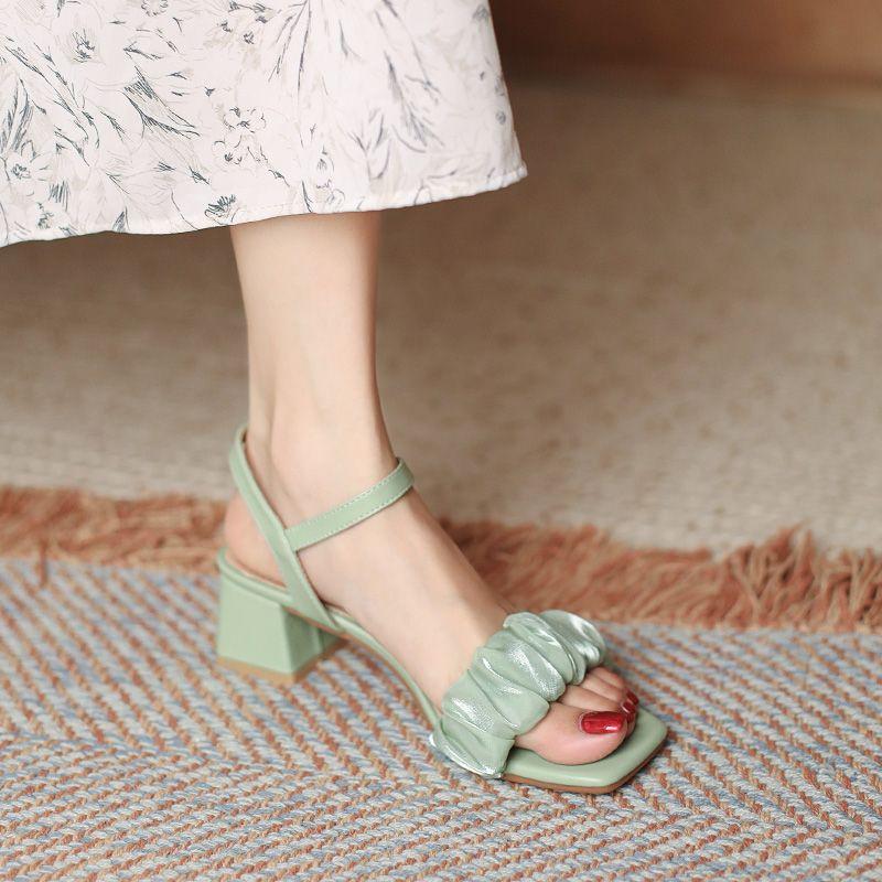 Женская обувь на квадратном каблуке с открытым носком, женские босоножки для вечеринок и свадеб, пряжки, корейская повседневная удобная элегантная винтажная обувь H