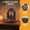 Handcrafted Wooden Remembrance Display Day of The Dead Photo Frame with Candle Holder, Mexican Memorial Desk Ornament for Loved Ones Sugar Skull