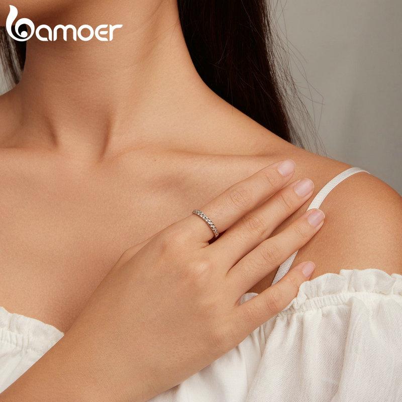 Bamoer 925 Sterling Silver Braided Texture Twisted Eternity Band Plait Finger Rings Fine Jewelry Gift for Women BSR311
