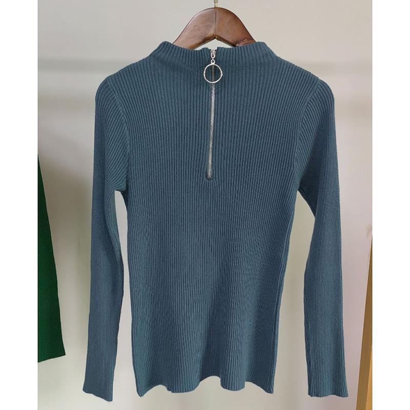 Autumn and Winter Half High Collar Zipper Knitted Sweater Women Fashion Long Sleeve Warm Base Women Sweaters Tops Solid Slim Pullover Knitwears 24966