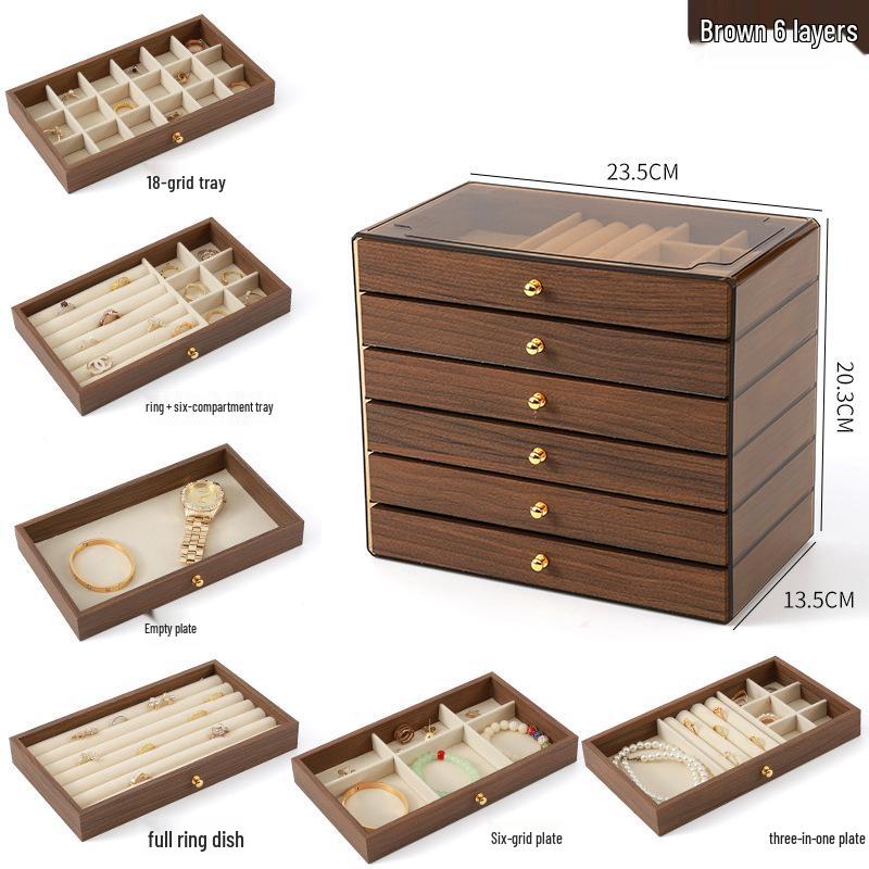 Элегантная многоуровневая деревянная шкатулка для украшений с большим отделением для ожерелий, браслетов и колец